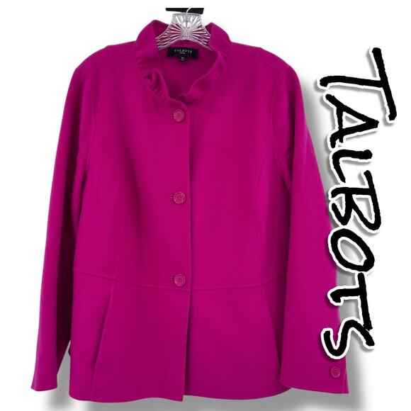 Talbots Wool Blend Jacket Pink Ruffle Collar Coat Outerwear Womens Size 16P - Picture 1 of 12